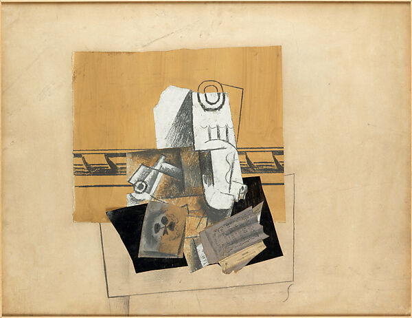 Glass, Ace of Clubs, Packet of Cigarettes, Pablo Picasso, Cut-and-pasted papers, printed packaging, graphite, gouache, oil, and pastel on paperboard