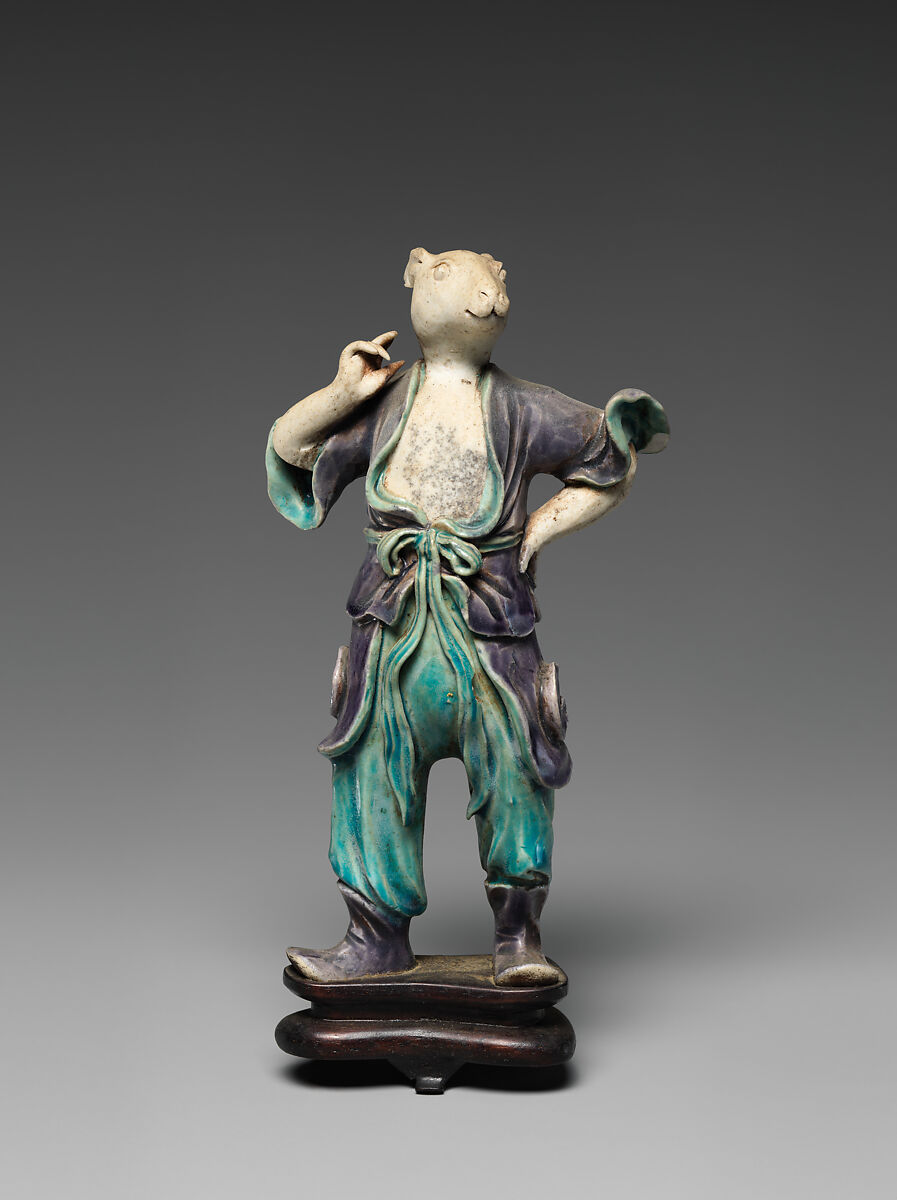 Zodiac figure: rabbit, Porcelain, in the biscuit and with turquoise and aubergine glazes (Jingdezhen ware), China
