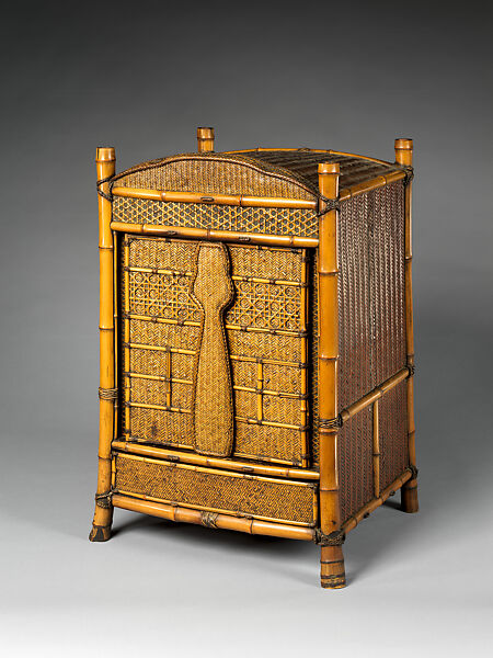 Shrine Cabinet in the shape of a Mountain Monk’s Backpack (Oi), Iizuka Hōsai II, Timber bamboo and dwarf bamboo, lacquer, Japan