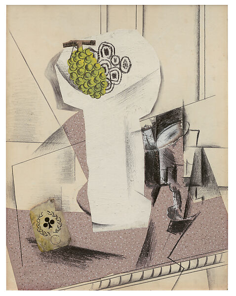Playing Card, Fruit Dish, Glass, Pablo Picasso, Cut-and-pasted printed wallpaper, laid and wove papers, oil and graphite on paper
