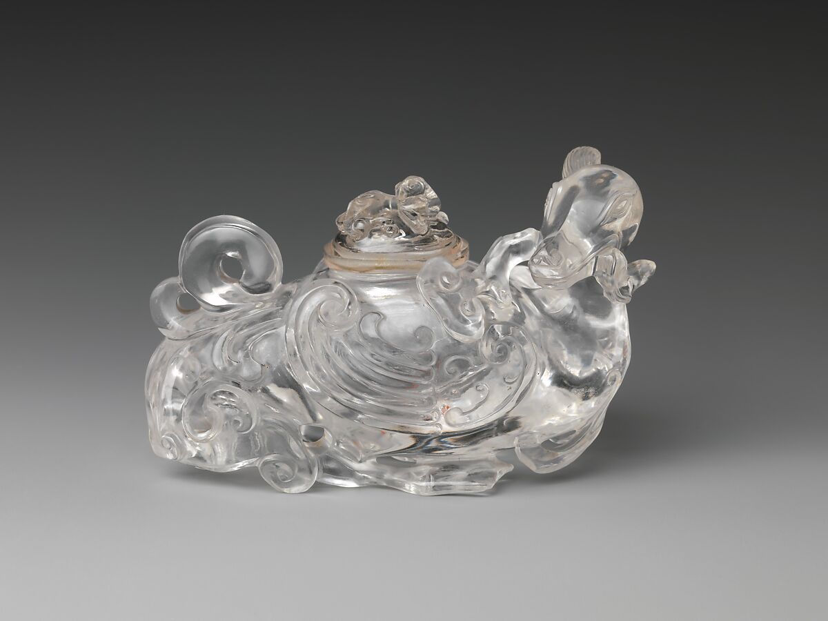 Covered vessel in the shape of a heavenly rooster, Rock crystal, China