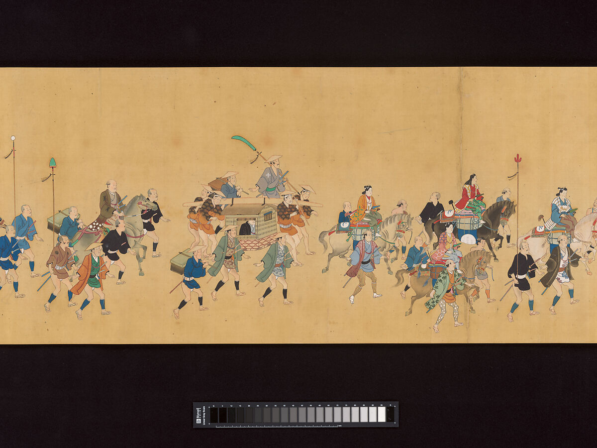 Daimyo Procession to Edo, Hishikawa School, Handscroll; ink, color, and gold on silk, Japan