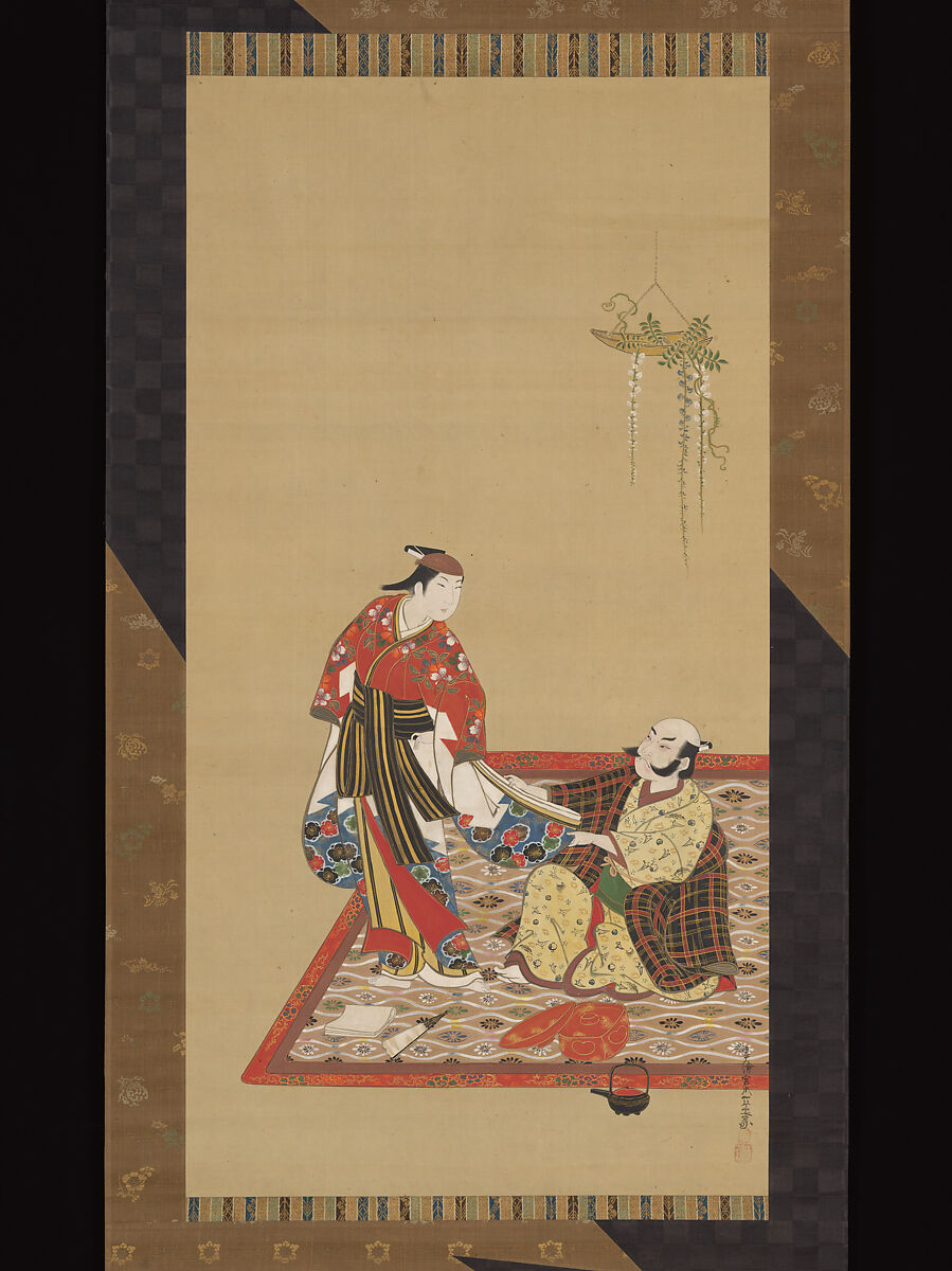 Samurai and Wakashu (Male Youth), Miyagawa Isshō, Hanging scroll; ink and color on silk, Japan