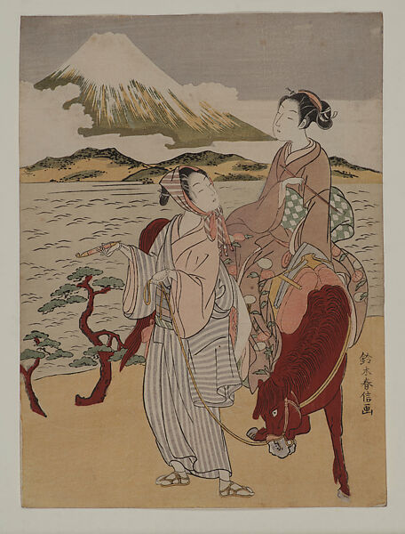 A Young Couple in an Up-to-Date Reworking of Narihira’s Journey to the East, Suzuki Harunobu, Woodblock print (nishiki-e); ink and color on paper; vertical chūban, Japan