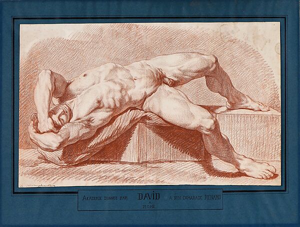 Reclining Male Nude, Jacques Louis David, Red chalk