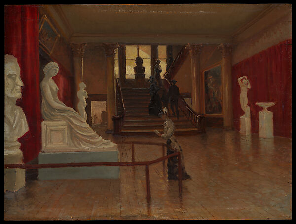 Entrance Hall of the Metropolitan Museum of Art when in Fourteenth Street, Frank Waller, Oil on wood, American