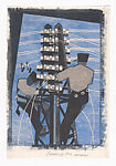 Fixing the Wires, Lill Tschudi, Linocut on Japanese paper