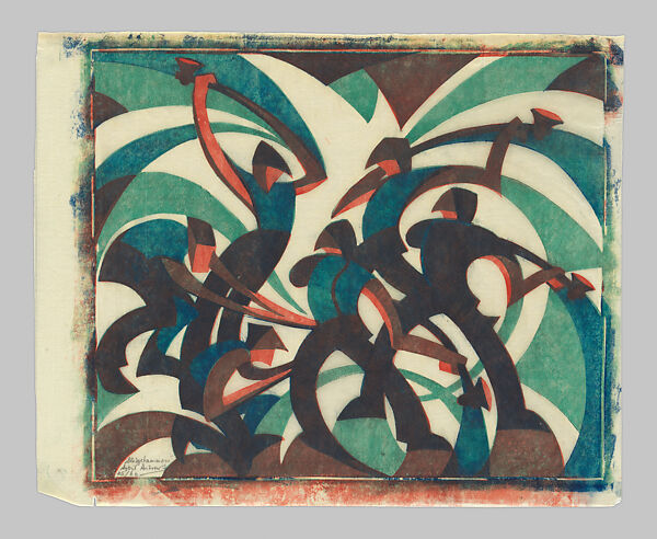 Sledgehammers, Sybil Andrews, Color linocut on Japanese paper