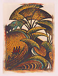 Fall of the Leaf, Sybil Andrews, Color linocut on Japanese paper