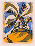 The Windmill, Sybil Andrews, Color linocut on Japanese paper