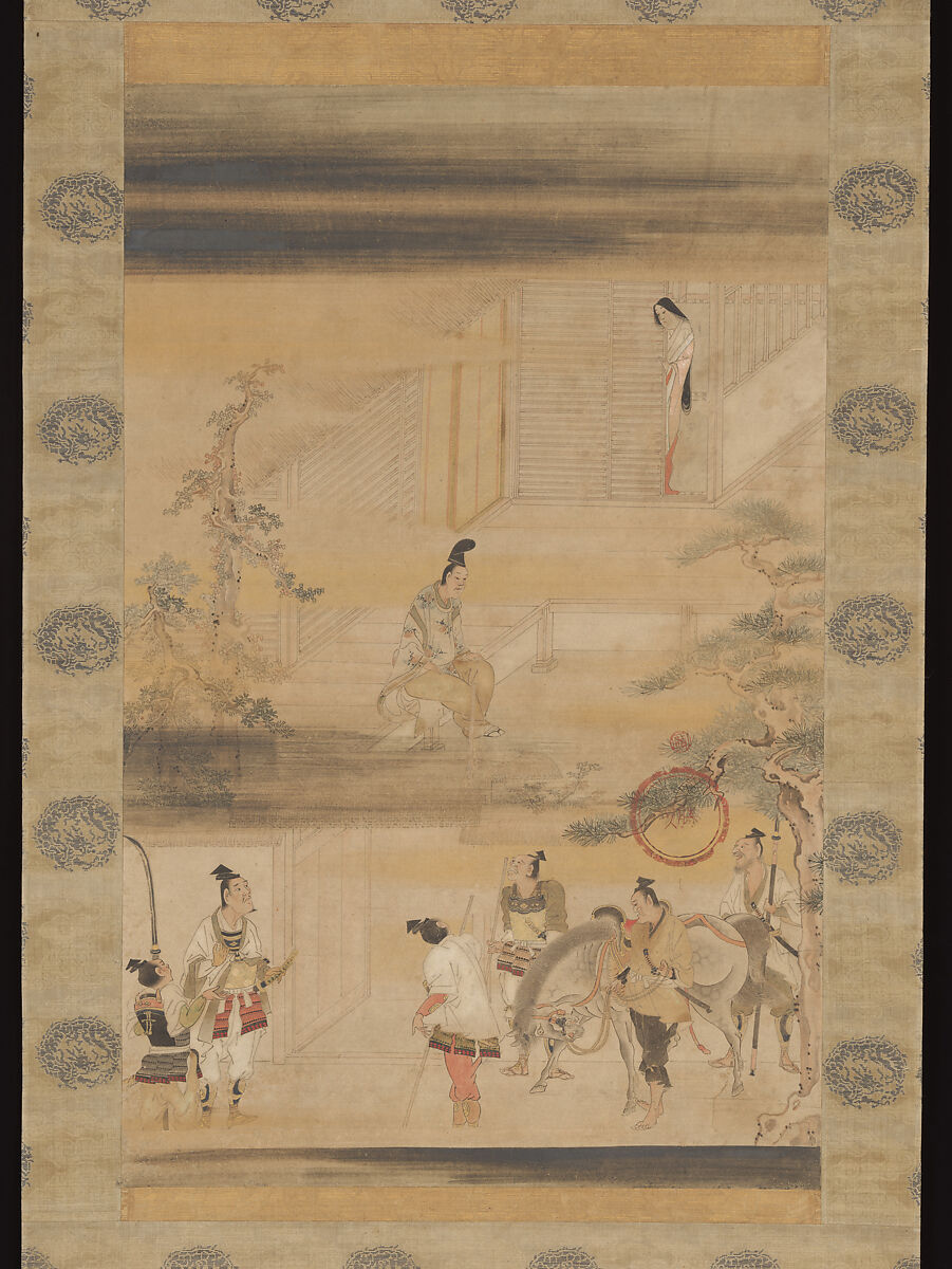 “Taira no Koremori’s Farewell,”  from The Tale of the Heike (Heike monogatari), Iwasa Matabei (Katsumochi), Hanging scroll; ink, color, gold and silver on paper, Japan