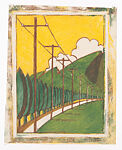 Poplar Trees and Telegraph Poles, Ursula Fookes, Color linocut on Japanese paper