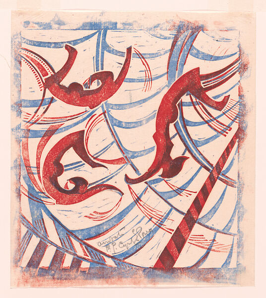 Acrobats (experimental proof), Cyril E. Power, Linocut on Japanese paper