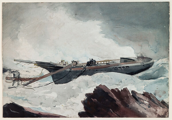 The Wrecked Schooner, Winslow Homer, Watercolor and charcoal on paper, American