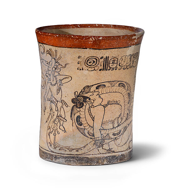 Vessel with mythical scene, Slip-painted ceramic, Maya