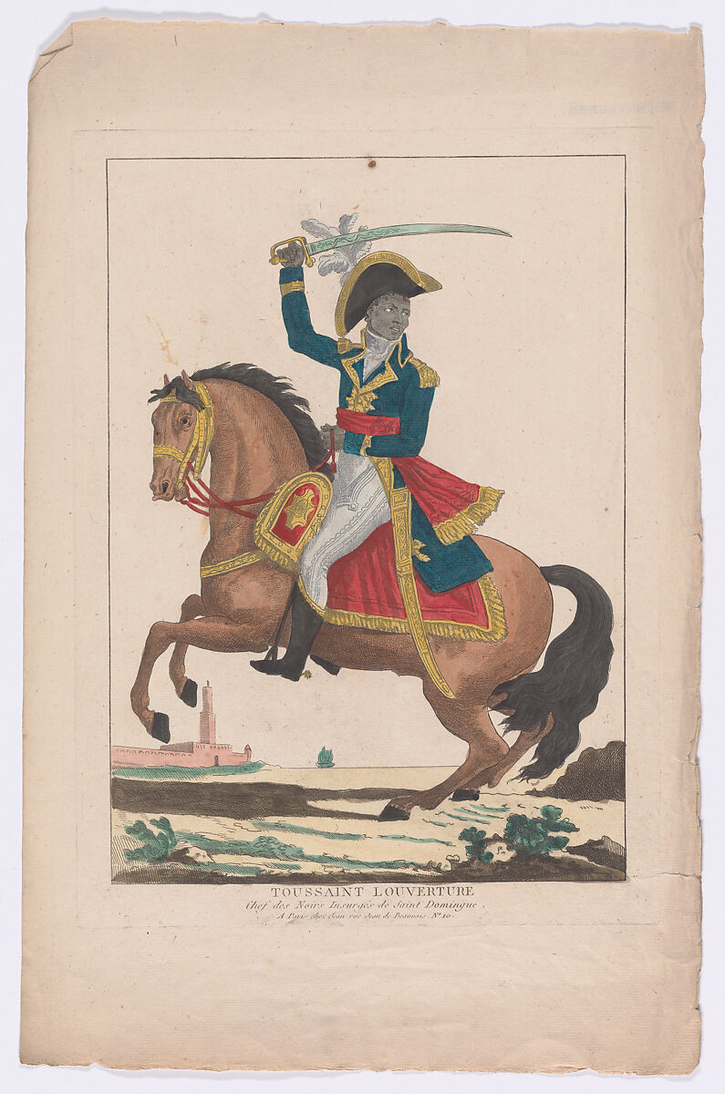 Toussaint Louverture on Horseback, Anonymous, French, 19th century, Hand-colored etching