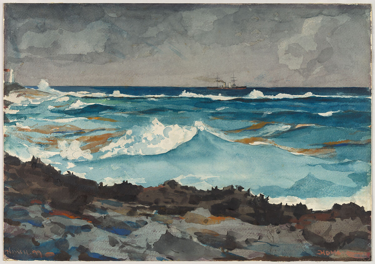 Shore and Surf, Nassau, Winslow Homer, Watercolor and graphite on off-white wove paper, American