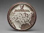 Round platter with map of the United States, Rockwell Kent, Earthenware, American