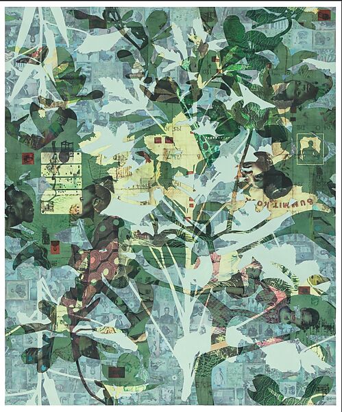 Thriving and Potential, Displaced (Again and Again and...), Njideka Akunyili Crosby, Inkjet print on vinyl.