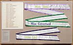 Miss 2017, Victory Garden Collective, Boxed portfolio of 11 embroidered sashes and letterpress poster; sashes: machine embroidery on satin and grosgrain ribbon