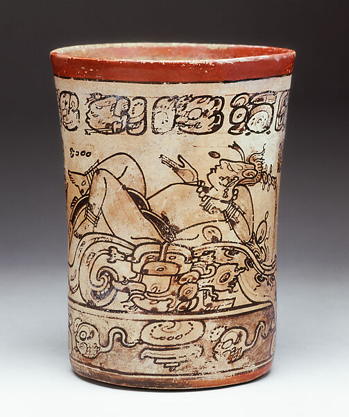 Vessel with the rebirth of the Maize God, Ceramic, pigment, Maya