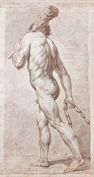 Male Nude as Hercules, Jacques Louis David, Red chalk