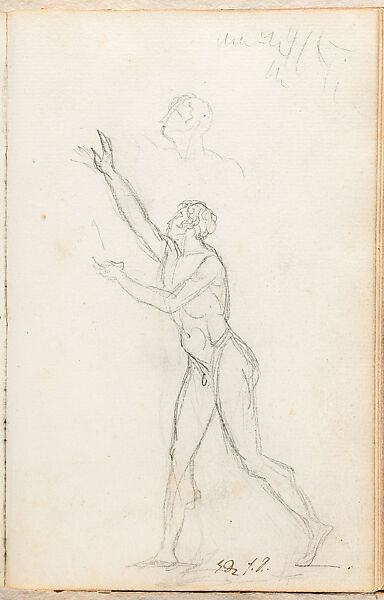 Sketchbook with Studies for “The Oath of the Tennis Court” (Carnet 3), Jacques Louis David, Sketchbook of 66 folios, with drawings in black chalk; bound in green board