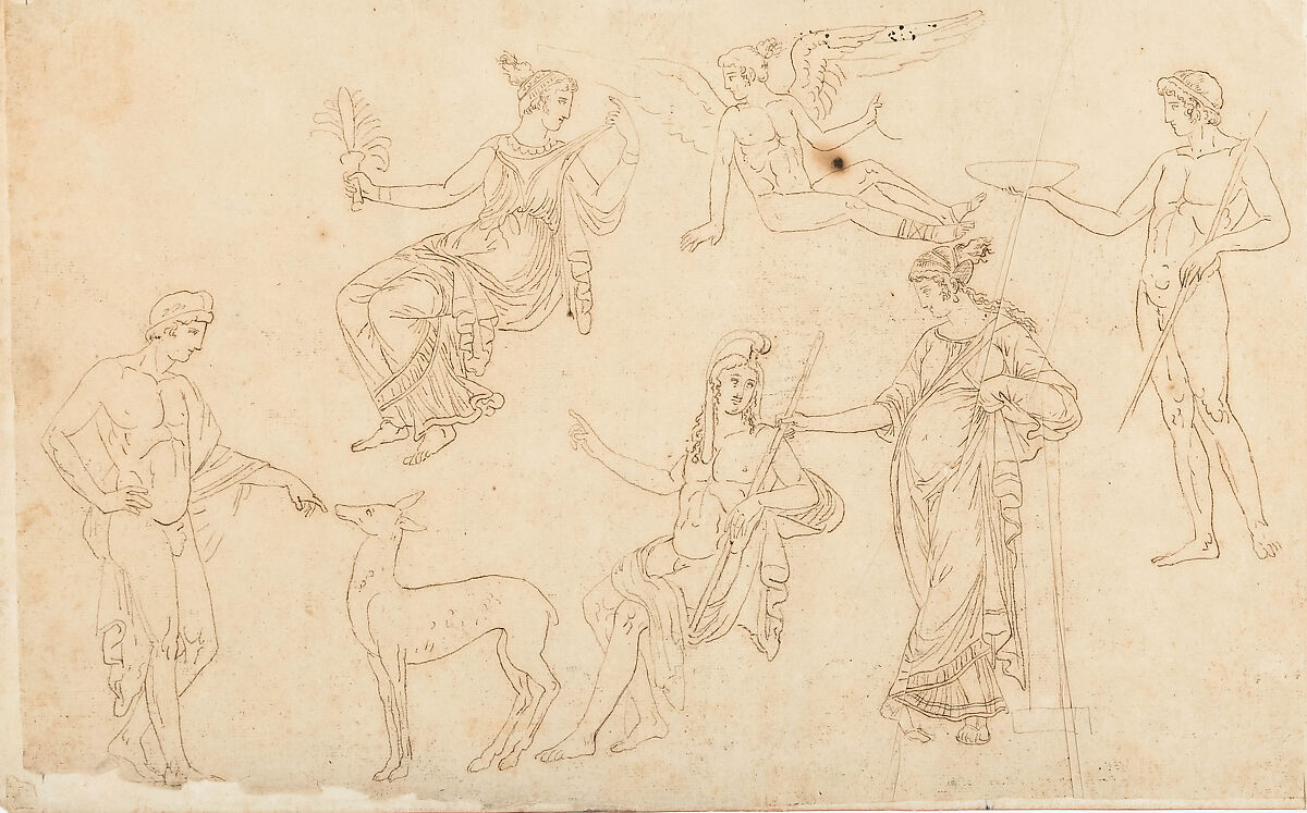 Paris and Helen (Anonymous Tracing after d ’Hancarville), Jacques Louis David, Pen and brown ink, on tracing paper