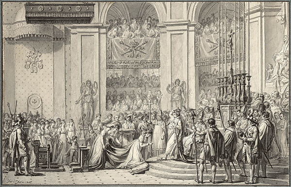 Napoleon Crowning Himself, Jacques Louis David, Pen and black ink, brush and gray wash