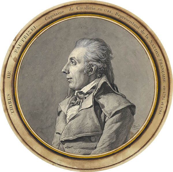 Portrait of Thirius de Pautrizel, Jacques Louis David, Pen and gray ink, brush and gray wash, over black chalk, heightened with white gouache