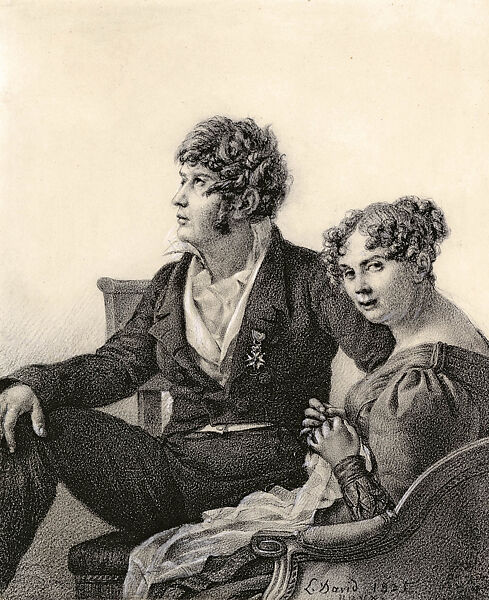 Eugène David and His Wife, Anne-Thérèse, Jacques Louis David, Black chalk, heightened with white