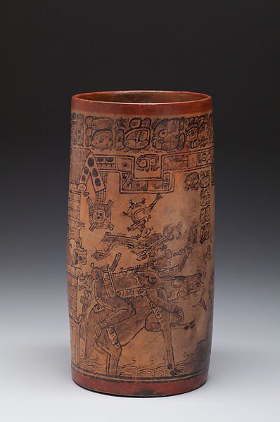 Vessel with mythological scene, Polychromed ceramic, Maya