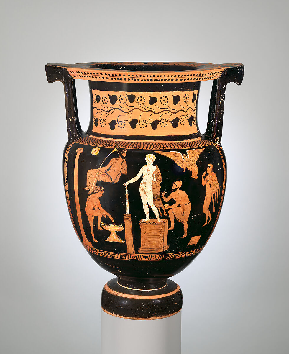 Terracotta column-krater (bowl for mixing wine and water), Group of Boston 00.348, Terracotta, Greek, South Italian, Apulian