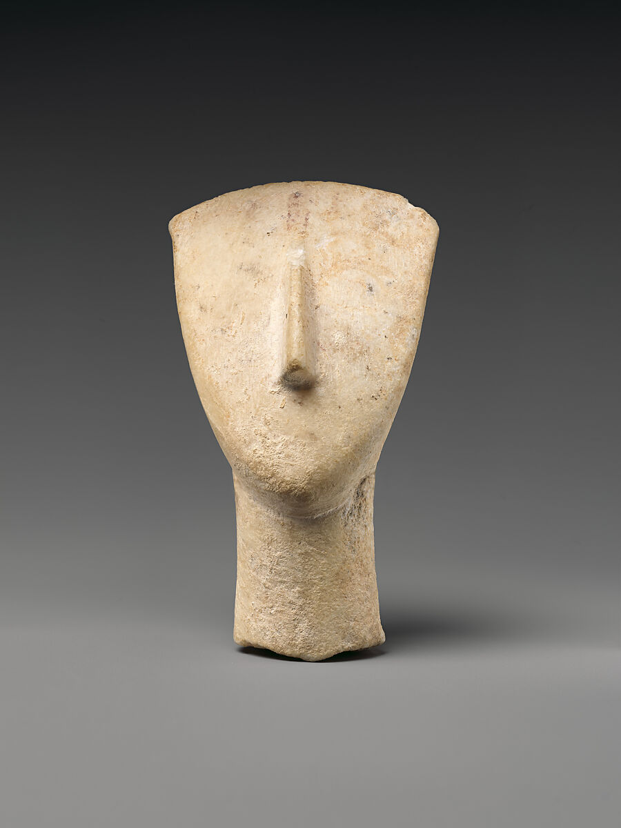 Head and neck from a marble figure, Marble, Cycladic