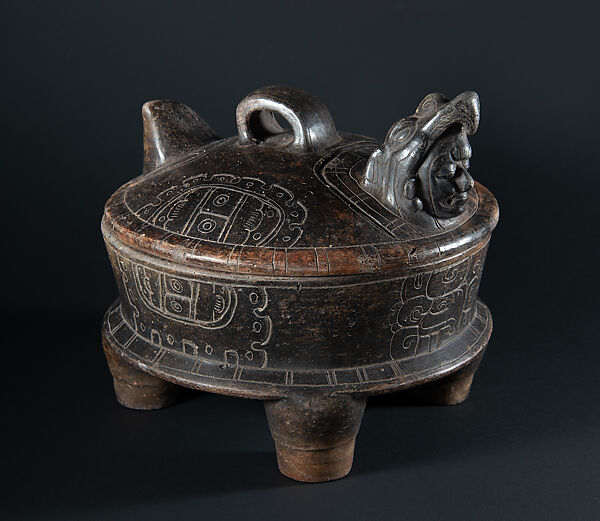 Lidded vessel with mythological turtle, Ceramic, Maya