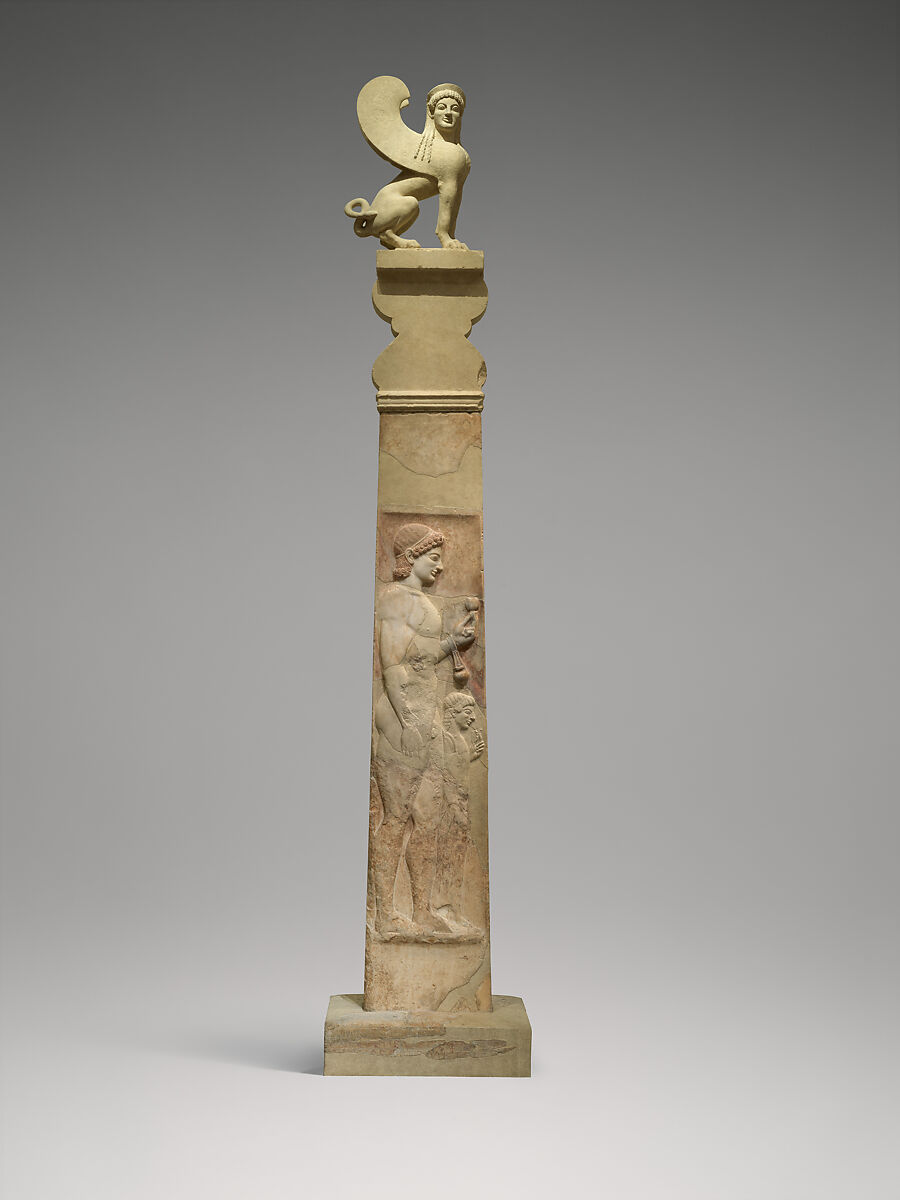 Marble stele (grave marker) of a youth and a little girl, Marble, Greek, Attic