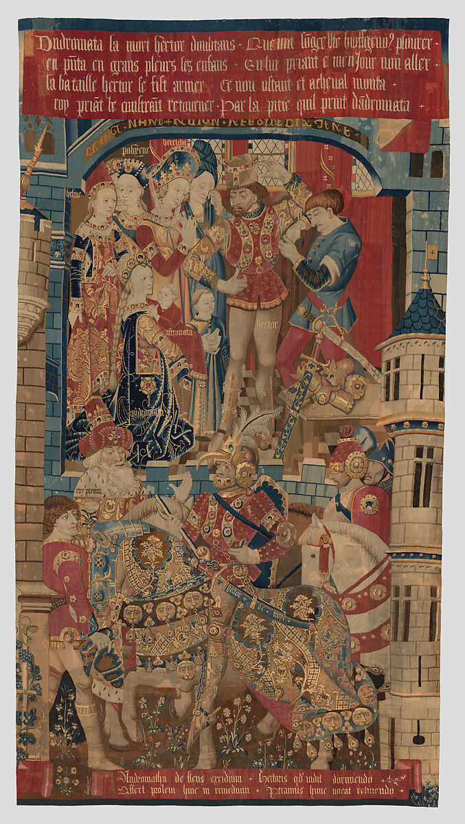 Andromache and Priam Urging Hector Not to Go to War (from Scenes from the Story of the Trojan War), Pasquier Grenier of Tournai, Wool warp, wool wefts with a few silk wefts., South Netherlandish