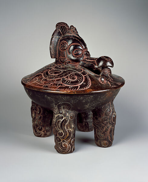 Lidded tetrapod bowl
, Ceramic, pigment, Maya