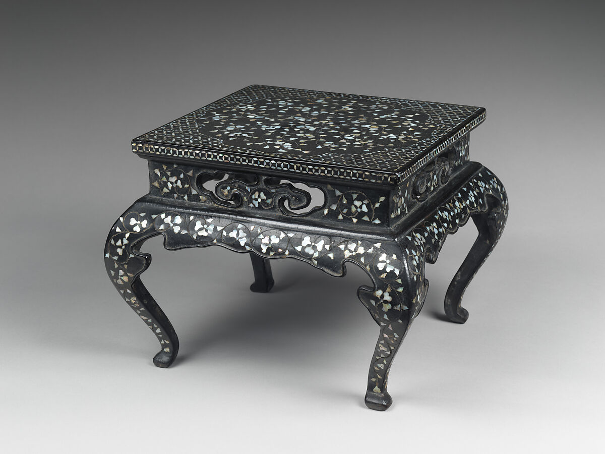 Table decorated with floral scroll, Lacquer inlaid with mother-of-pearl and metal wire, Korea