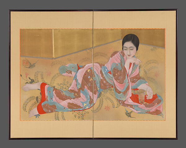 Primavera (Haru), Kainoshō Tadaoto 甲斐庄楠音, Two-panel screen; ink, color and gold on silk, Japan