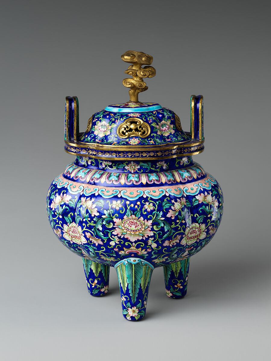 Incense burner (from set), Painted enamel on copper alloy, China