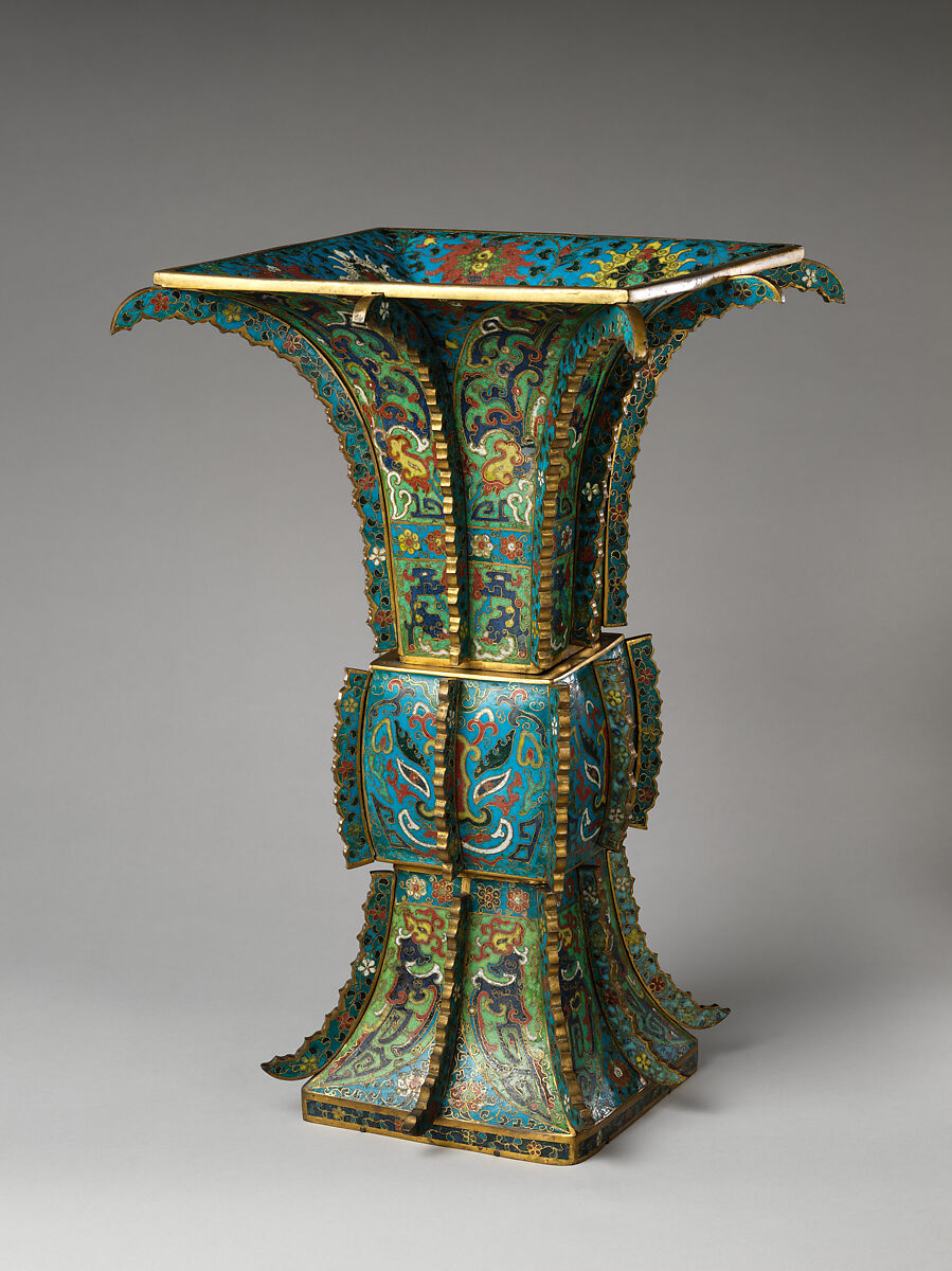 Vase in the form of an archaic wine vessel (fangzun), Cloisonné enamel, China