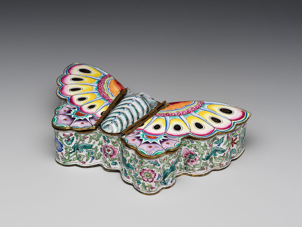 Inkstand in the shape of a butterfly, Painted enamel on copper alloy, China