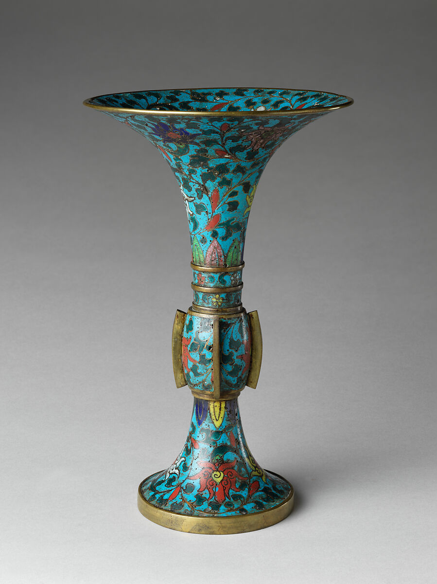 Vase in the form of an archaic wine vessel (gu), Cloisonné enamel, China