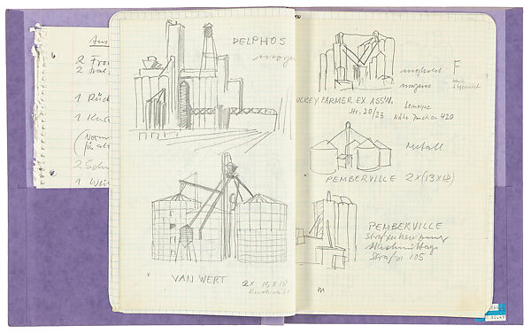 Folder with notes on travel in the United States, Bernd and Hilla Becher, Graphite and ink on paper