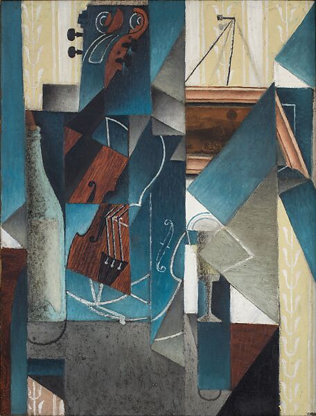 Violin and Engraving, Juan Gris, Oil, sand, collage on canvas
