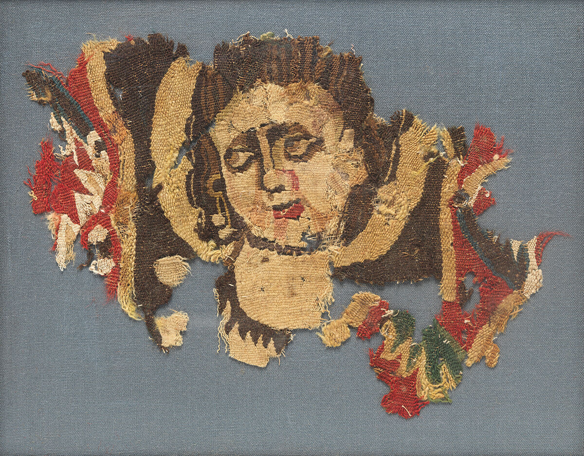 Fragment of a Woman, Linen, polychrome wool, Early Byzantine