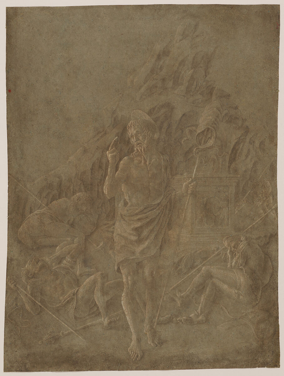 The Resurrection, Marco Zoppo (Marco Ruggeri known as Lo Zoppo), White tempera, brush and brown wash, over black chalk, on paper washed light-brown of slightly greenish tint