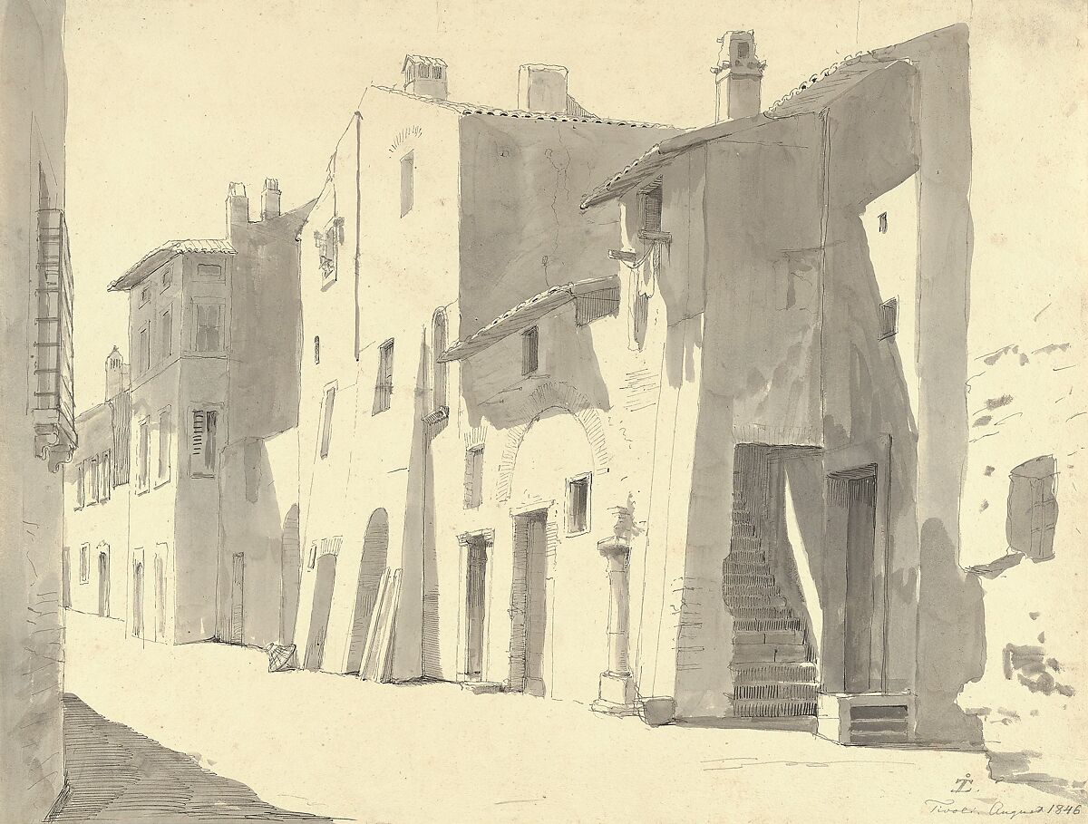 A Sunny Street at Tivoli, Thorald Læssøe, Pen and black ink, brush and gray wash, over graphite