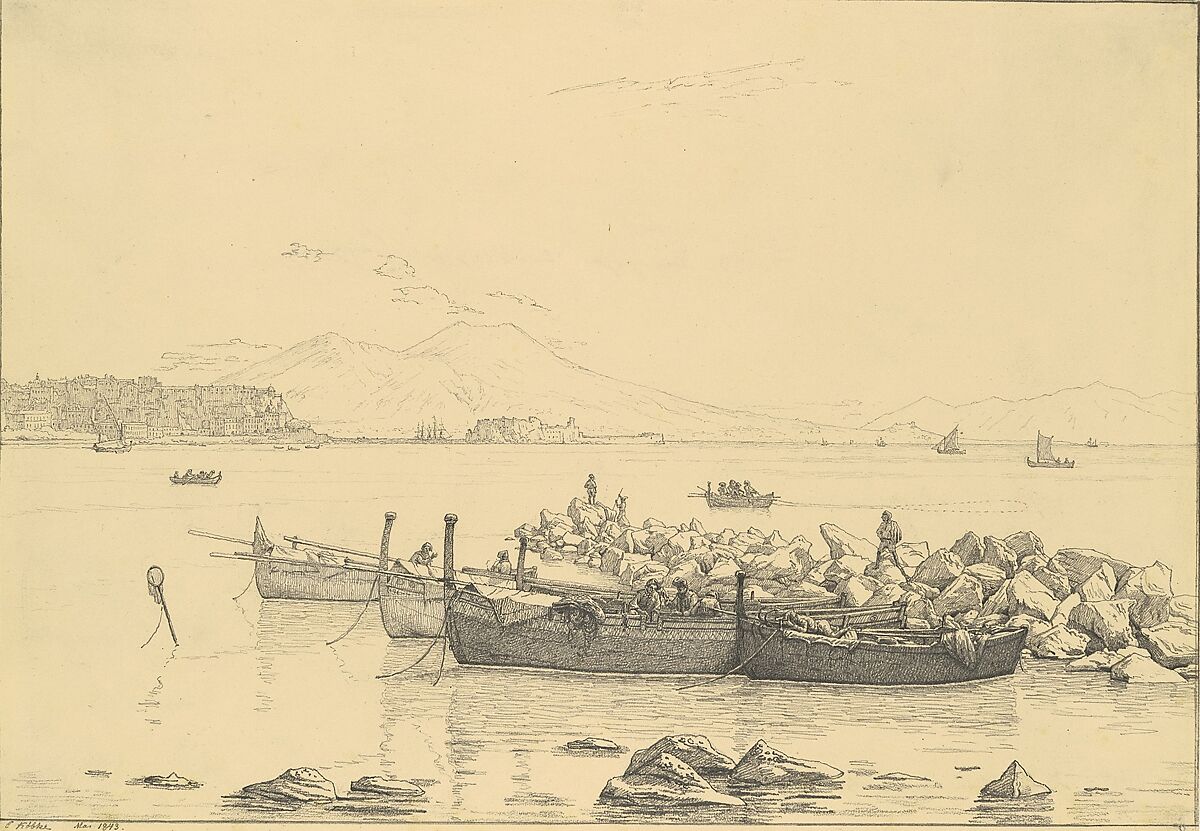 The Bay of Naples with Vesuvius in the Background, Christen Købke, Graphite
